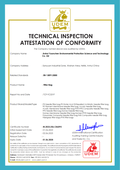 CE Certificate: Filter Bag